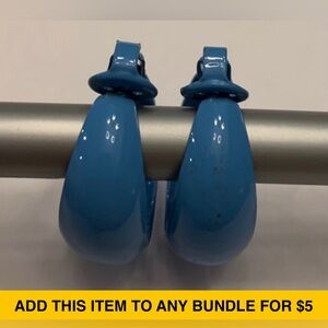 #J950 - VTG Clip-On Aqua Blue Hoop Earrings (NOT Pierced)